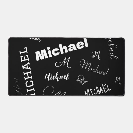 Jouw naam en monogram aangepast patroonzwart bureaumat (Voorkant)