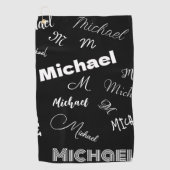 Jouw naam en monogram aangepast patroonzwart golfhanddoek (Voorkant)