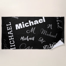 Jouw naam en monogram aangepast patroonzwart strandlaken