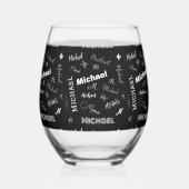 Jouw naam en monogram aangepast patroonzwart wijnglas zonder voet (Links)