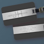 Jouw naam en monogram | Grays & Faux Silver-look Bagagelabel