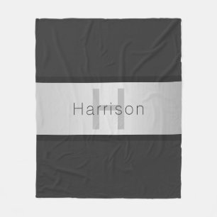 Jouw naam en monogram Grays & Faux Silver-look Fleece Deken
