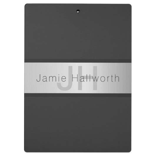 Jouw naam en monogram | Grays & Faux Silver-look Klembord (Achterkant)