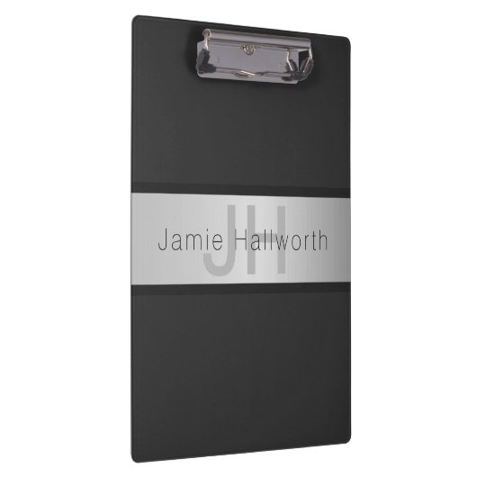 Jouw naam en monogram | Grays & Faux Silver-look Klembord (Rechts)