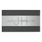 Jouw naam en monogram | Grays & Faux Silver-look Naambadge (Voorkant)