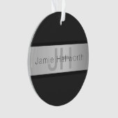 Jouw naam en monogram | Grays & Faux Silver-look Ornament (voorkant)
