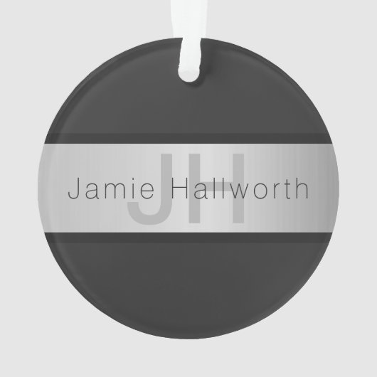 Jouw naam en monogram | Grays & Faux Silver-look Ornament (achterkant)