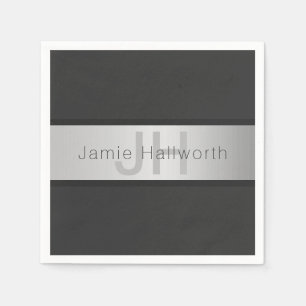 Jouw naam en monogram   Grays & Faux Silver-look Servet