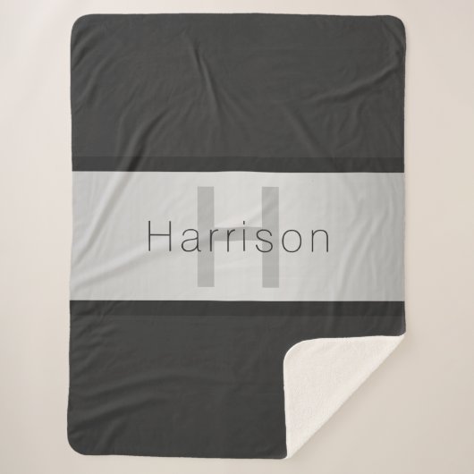 Jouw naam en monogram | Grays & Faux Silver-look Sherpa Deken (Voorkant)