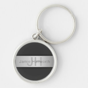 Jouw naam en monogram   Grays & Faux Silver-look Sleutelhanger