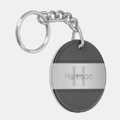 Jouw naam en monogram | Grays & Faux Silver-look Sleutelhanger (Voorkant Links)