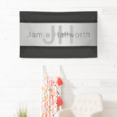 Jouw naam en monogram | Grays & Faux Silver-look Spandoek (Insitu)