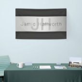 Jouw naam en monogram | Grays & Faux Silver-look Spandoek (Beurs)