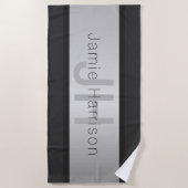 Jouw naam en monogram | Grays & Faux Silver-look Strandlaken (Voorkant)