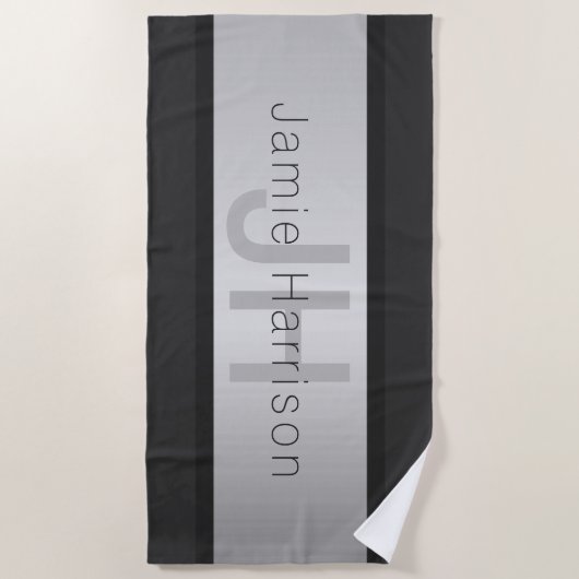 Jouw naam en monogram | Grays & Faux Silver-look Strandlaken (Voorkant)