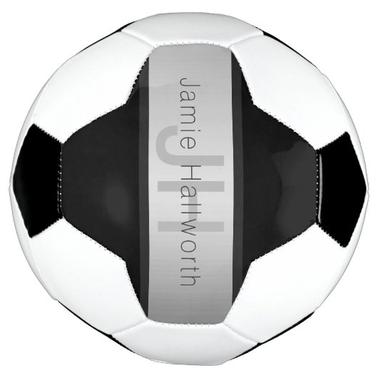 Jouw naam en monogram | Grays & Faux Silver-look Voetbal (Gedraaid)