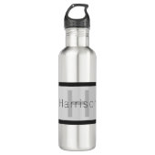 Jouw naam en monogram | Grays & Faux Silver-look Waterfles (Voorkant)