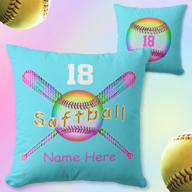 JOUW NAAM en NUMMER op Kussens met kool met Softba (Softball pillow. Personalized softball gifts. Senior night softball gifts. Softball bedroom decor.)