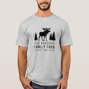 jouw naam Familiekabin Moose Pine Tree Silhouette T-shirt