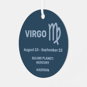 Jouw naam & Foto Zodiac Sign Maagd Metalen Ornament