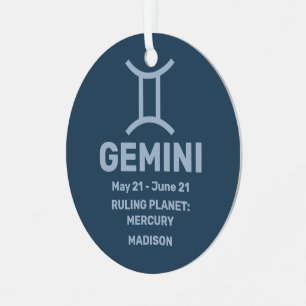 Jouw naam & Foto Zodiac Teken Tweelingen Metalen Ornament