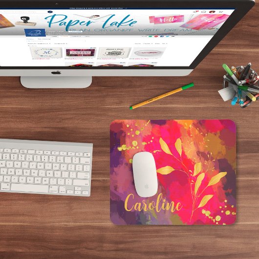 Jouw naam Gold Splashed Bright Scarlet Abstract Muismat