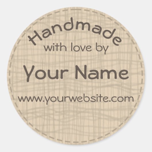 Jouw naam Handgemaakt door ronde Sticker burlap ga (Voorkant)