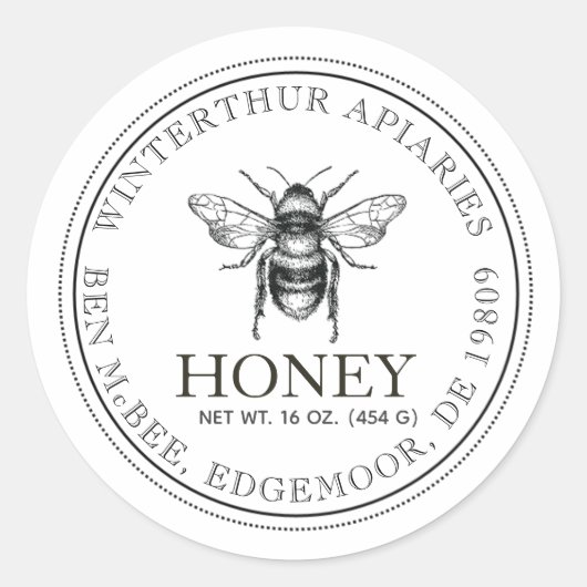 Jouw naam hier Editable White Honey Jar bee Label (Voorkant)