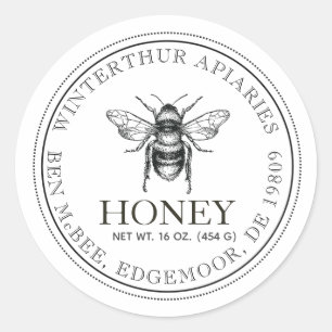 Jouw naam hier Editable White Honey Jar bee Label