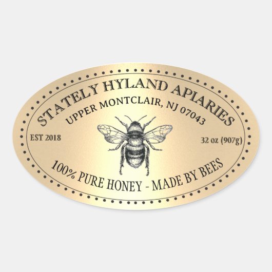 Jouw naam Hier Goud  Honey Jar Ovaal Label (Voorkant)