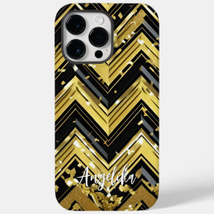 Jouw naam hier in Chevron Black en Gold Case-Mate iPhone 14 Pro Max Hoesje