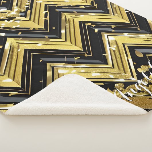 Jouw naam hier in Chevron Black en Gold Sherpa Deken (3/4)