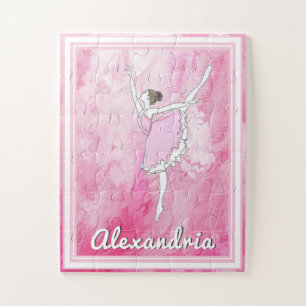 Jouw naam hier Roze Ballerina Dancer Girl Puzzle Legpuzzel