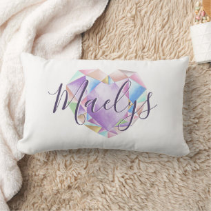 Jouw naam Hier Schattige Pastel Rainbow Heart Diam Kussen