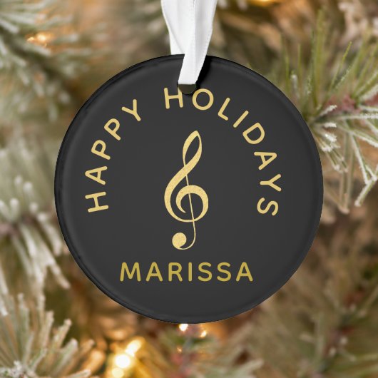 Jouw naam Hier Zwart en Goud Treble Clef Ornament (Boom)