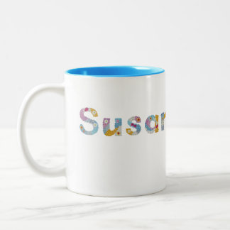 Jouw naam in akkerblokletters / Susan Tweekleurige Koffiemok