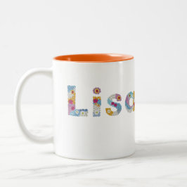 Jouw naam in artsy florale letters / Lisa Tweekleurige Koffiemok