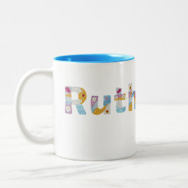 Jouw naam in artsy florale letters / Ruth Tweekleurige Koffiemok