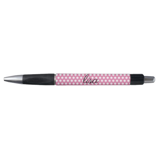 jouw naam in roze en witte stippen trendy motief pen (Voorkant)