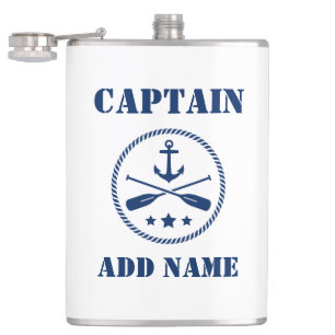 jouw naam Kapitein Flask Anchor & Oars Heupfles