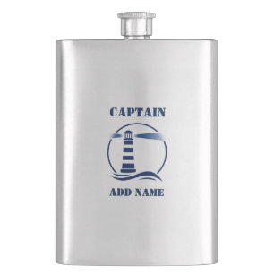 jouw naam Kapitein Flask Custom Lighthouse Navy Flacon