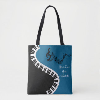 Jouw naam/kleur Blauw Treble Clef Piano Keys Muzie Draagtas