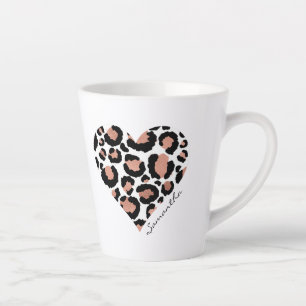 Jouw naam Leopard Cheetah Pattern Hart Latte Mok