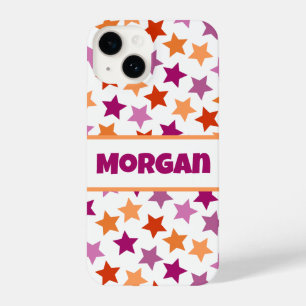 JOUW NAAM Lesbische Pride Vlag Sterren Roze Rood S iPhone 14 Hoesje