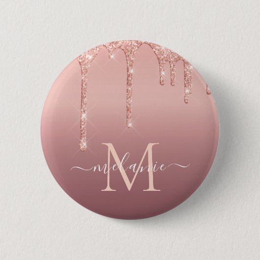 Jouw naam Letter Button Roos Gold Blush Glitter (Voorkant)
