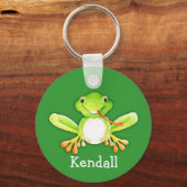 Jouw naam leuke kikkergroene sleutelhanger (Voorkant)