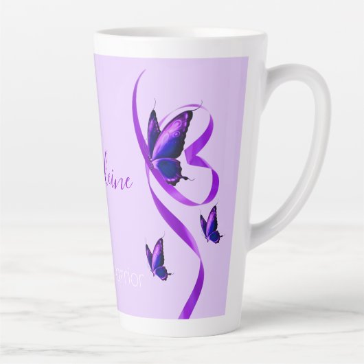 Jouw naam Lupus Warrior Paars Butterfly lbon Latte Mok (Rechts)