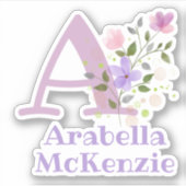 Jouw naam met Floral Design Sticker (Voorkant)
