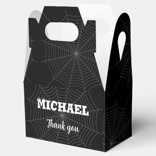 Jouw naam met zwarte grijze spin bedankdoosjes (Geopend)
