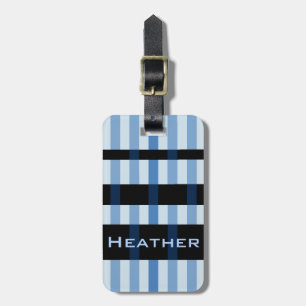 Jouw naam & Modern Blauw Zwart Weven Stripes Bagagelabel
